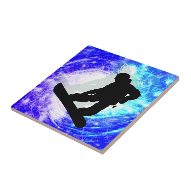 Snowboarder in Whiteout Ceramic Tile (Side)