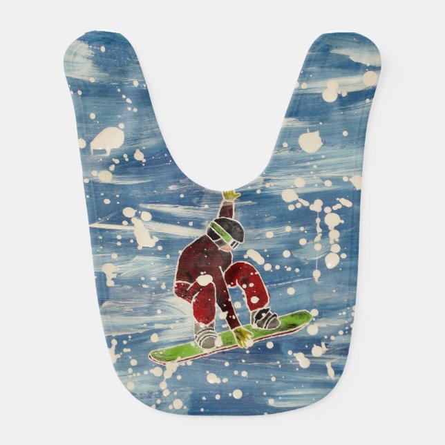 Snowboarder Jumping Baby Bib (Front)