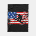 Snowboarder Jumping Usa American Flag Snowboarding Fleece Blanket