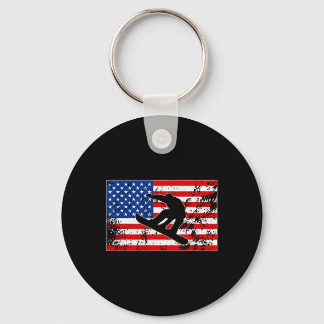 Snowboarder Jumping Usa American Flag Snowboarding Keychain (Front)