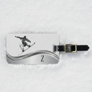 Snowboarder Monogram Silver Snowboard Luggage Tag