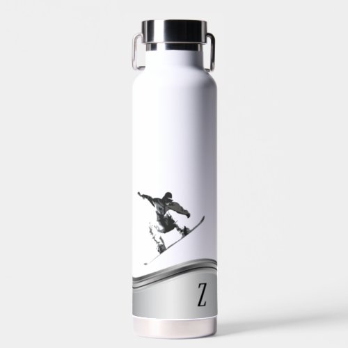 Snowboarder Monogram Silver Snowboard  Water Bottle