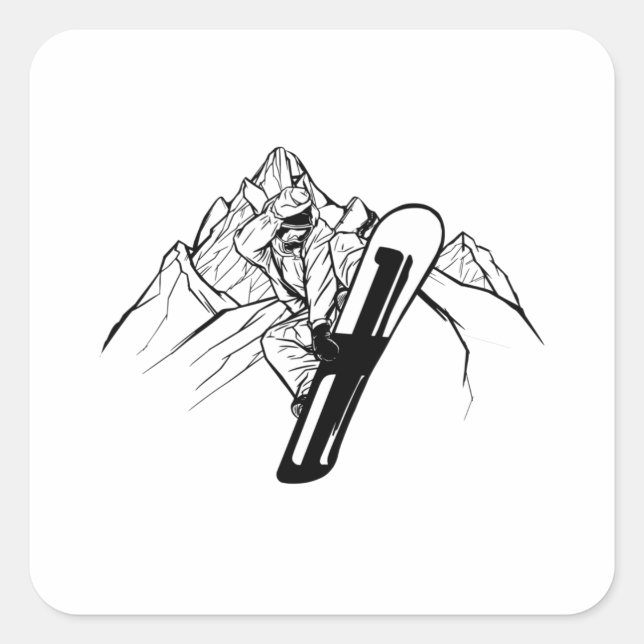 Snowboarder Mountain Adventure Square Sticker (Front)