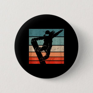 Snowboarder Mountains Ski Slope Retro Snowboarding Button