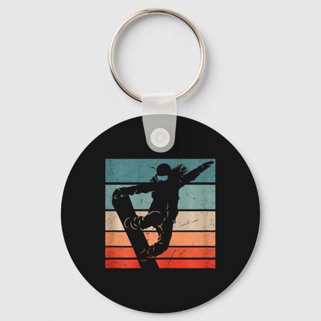 Snowboarder Mountains Ski Slope Retro Snowboarding Keychain (Front)