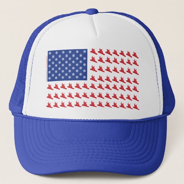 Snowboarder-Patriotic-USA-Flag Trucker Hat (Front)