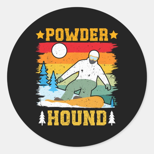 Snowboarder Powder Hound Funny Snowboarding Kids  Classic Round Sticker (Front)