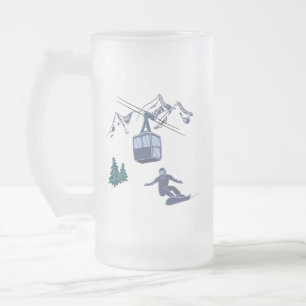 Snowboarder Power to The People Ski Resort Frosted Glass Beer Mug