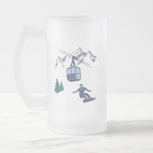 Snowboarder Power to The People Ski Resort Frosted Glass Beer Mug