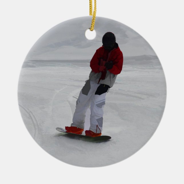 Snowboarder "preparing to ski'" Winter Sports Gift Ceramic Ornament (Front)