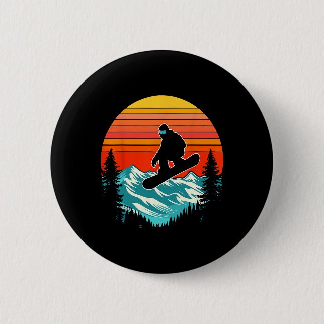 Snowboarder Retro Snowboarding Snowboard Extreme S Button (Front)
