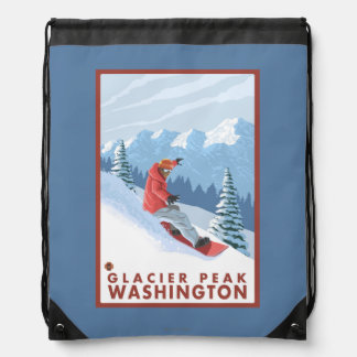 Snowboarder Scene - Glacier Peak, Washington Drawstring Bag