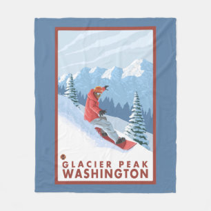 Snowboarder Scene - Glacier Peak, Washington Fleece Blanket