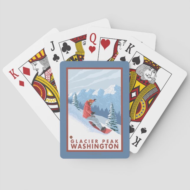 Snowboarder Scene - Glacier Peak, Washington Poker Cards (Back)