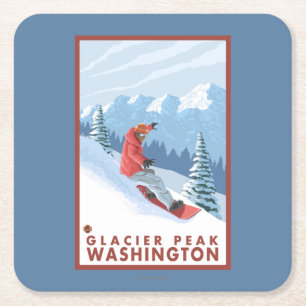 Snowboarder Scene - Glacier Peak, Washington Square Paper Coaster