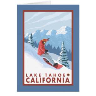 Snowboarder Scene - Lake Tahoe, California Cards