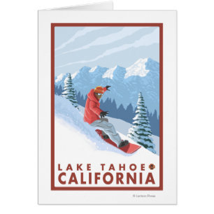 Snowboarder Scene - Lake Tahoe, California Cards