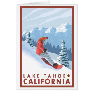 Snowboarder Scene - Lake Tahoe, California Cards