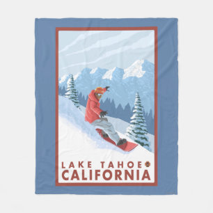 Snowboarder Scene - Lake Tahoe, California Fleece Blanket