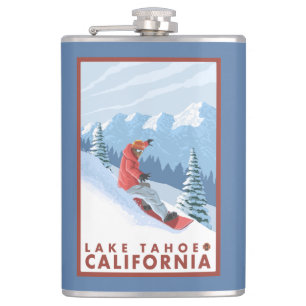 Snowboarder Scene - Lake Tahoe, California Hip Flask