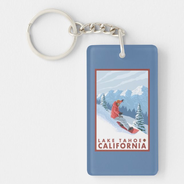 Snowboarder Scene - Lake Tahoe, California Keychain (Front)