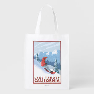 Snowboarder Scene - Lake Tahoe, California Reusable Grocery Bag