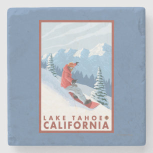 Snowboarder Scene - Lake Tahoe, California Stone Coaster