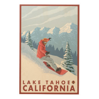 Snowboarder Scene - Lake Tahoe, California Wood Wall Art