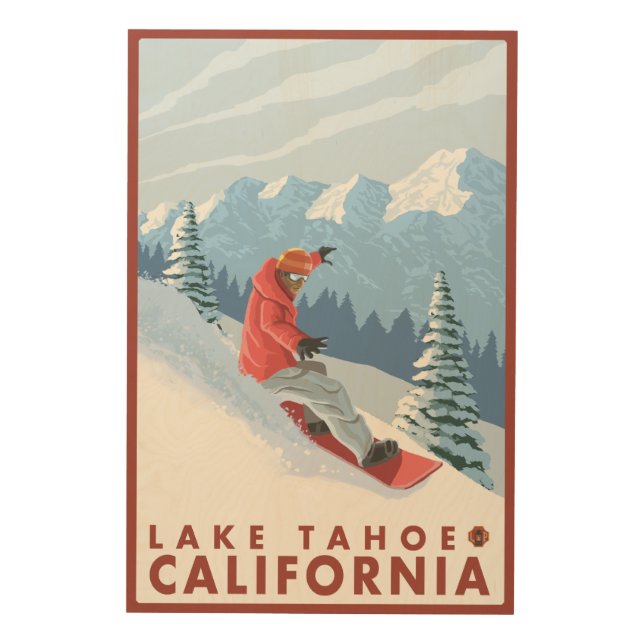 Snowboarder Scene - Lake Tahoe, California Wood Wall Art (Front)