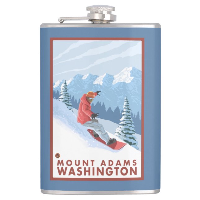 Snowboarder Scene - Mount Adams, Washington Flask (Front)