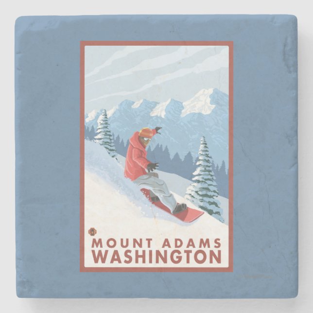 Snowboarder Scene - Mount Adams, Washington Stone Coaster (Front)
