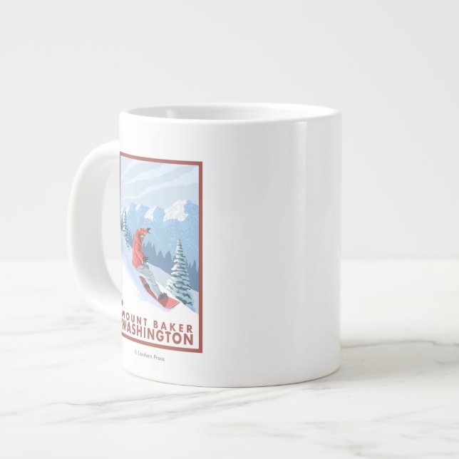 Snowboarder Scene - Mount Baker, Washington Giant Coffee Mug (Front Left)