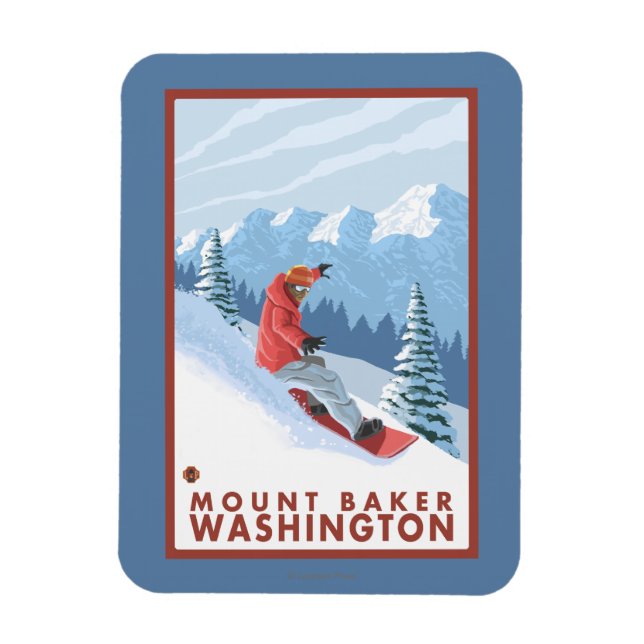 Snowboarder Scene - Mount Baker, Washington Magnet (Vertical)