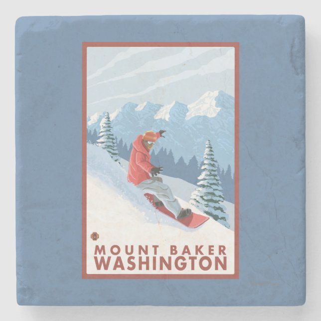 Snowboarder Scene - Mount Baker, Washington Stone Coaster (Front)