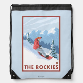 Snowboarder Scene - The Rockies Drawstring Bag