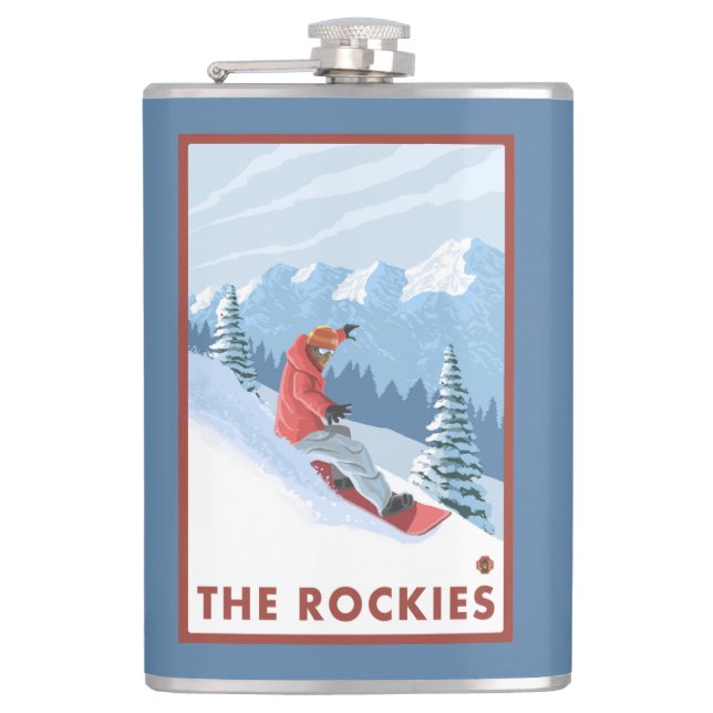 Snowboarder Scene - The Rockies Flask (Front)