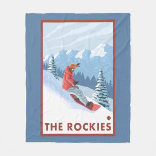 Snowboarder Scene - The Rockies Fleece Blanket