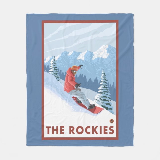 Snowboarder Scene - The Rockies Fleece Blanket (Front)