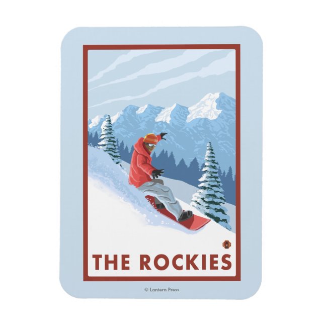 Snowboarder Scene - The Rockies Magnet (Vertical)