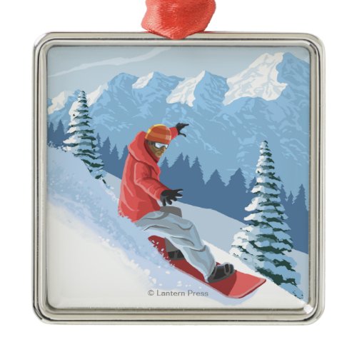 Snowboarder Scene - The Rockies Metal Ornament