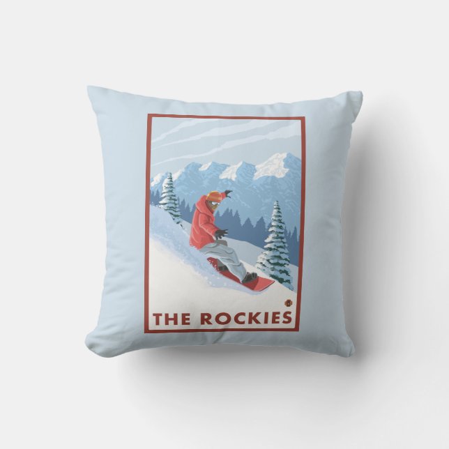 Snowboarder Scene - The Rockies Throw Pillow (Front)