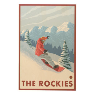Snowboarder Scene - The Rockies Wood Wall Art