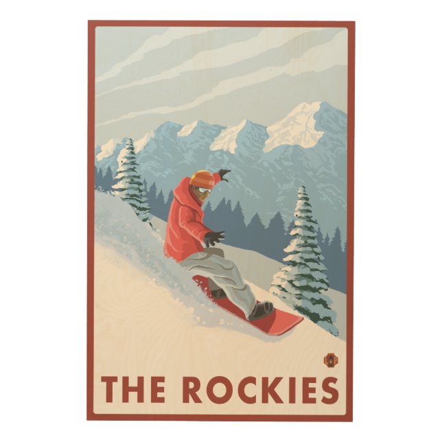 Snowboarder Scene - The Rockies Wood Wall Art (Front)