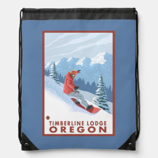 Snowboarder Scene - Timberline Lodge, Oregon Drawstring Bag