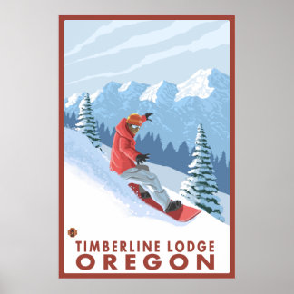 Snowboarder Scene - Timberline Lodge, Oregon Poster