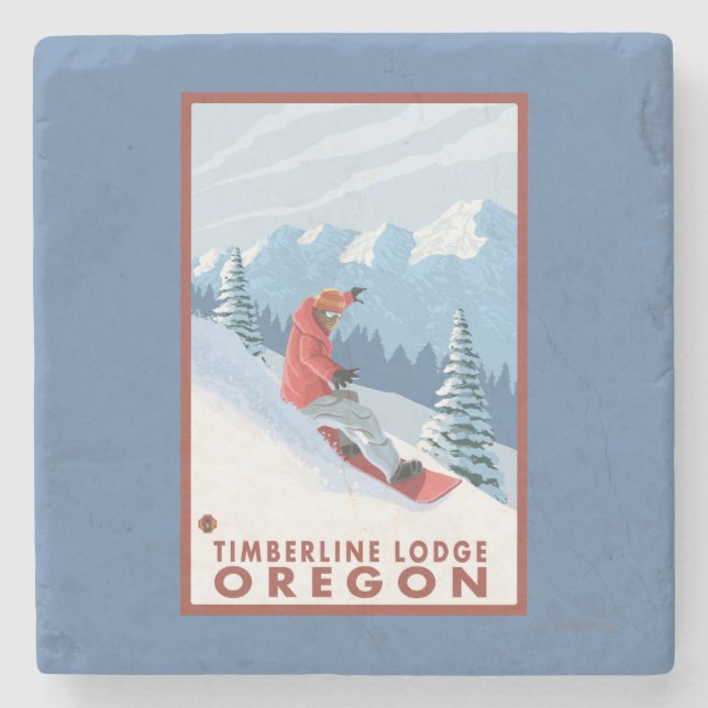 Snowboarder Scene - Timberline Lodge, Oregon Stone Coaster (Front)