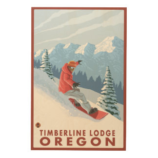 Snowboarder Scene - Timberline Lodge, Oregon Wood Wall Art