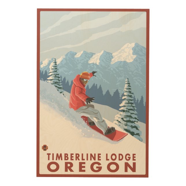Snowboarder Scene - Timberline Lodge, Oregon Wood Wall Art (Front)