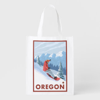 Snowboarder Scene- Vintage Travel Poster Reusable Grocery Bag