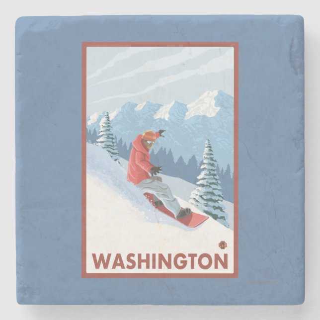 Snowboarder Scene - Washington Stone Coaster (Front)